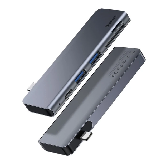 Багатопортовий хаб Baseus Harmonica 5-in-1 HUB Adapter CAHUB-K0G (Сірий, Тип-C to USB 3.0 x 2/SD/TF/Type-C) - Фото 3 Багатопортовий хаб Baseus Harmonica 5-in-1 HUB Adapter CAHUB-K0G (Сірий, Тип-C to USB 3.0 x 2/SD/TF/Type-C) - зображення 3