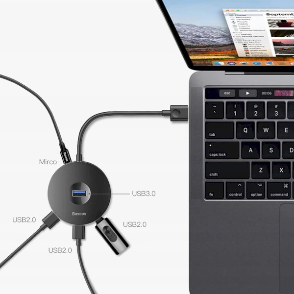 HUB адаптер Baseus Round Box USB3.0 to 1USB 3.0+3USB 2.0 CAHUB-F01 (Чорний) - Фото 5 HUB адаптер Baseus Round Box USB3.0 to 1USB 3.0+3USB 2.0 CAHUB-F01 (Чорний) - изображение 5