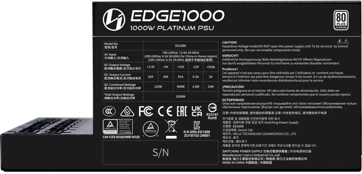 Zasilacz Lian Li EDGE EG1000 1000W 80 Plus Platinum Black (EG1000 BLACK) - obraz 7