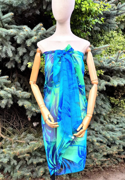 Легке парео Адріана пальми шифон One Size 150*100 см блакитний 125-25 - зображення 4