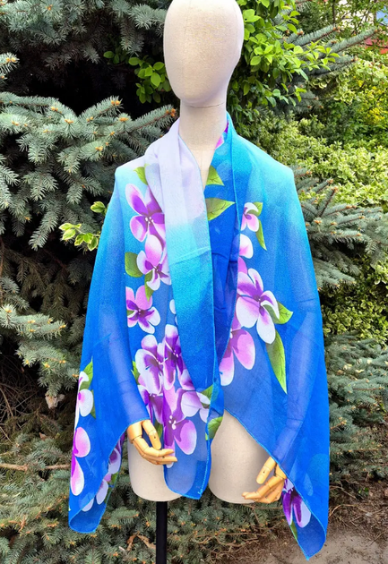 Легке парео Адріана квіти шифон One Size 150*100 см синій 125-29 - зображення 2