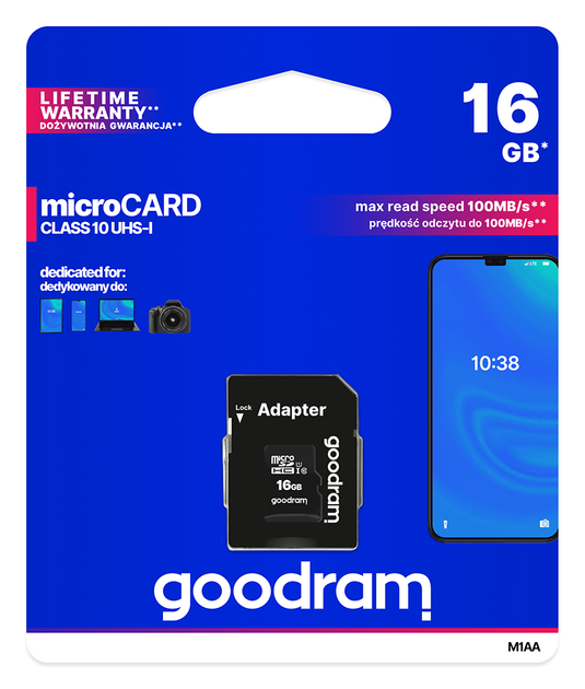 Карта памяти MicroSDHC 16GB UHS-I Class 10 Goodram + SD-adapter (M1AA-0160R12) - изображение 2