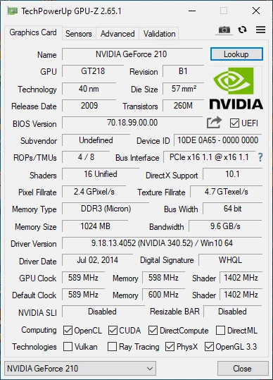 Видеокарта Taishuo PCI-Ex GeForce GT 210 1GB DDR3 OEM Low profile (64 bit) (VGA, DVI, HDMI) (№832) - изображение 5