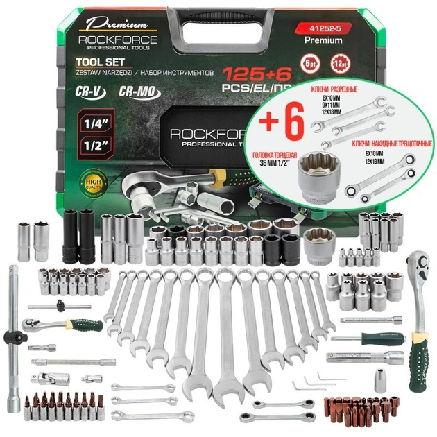 Набор инструментов 125+6пр. 1/4'' , 1/2'' (6гр.) ROCKFORCE RF-41252-5 Premium - изображение 2