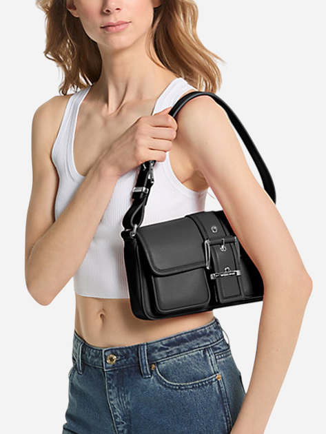 Сумка багет сідло жіноча з натуральної шкіри середня Michael Kors Colby 30S4SBAL2L-001 Чорна (800070339753) - зображення 2