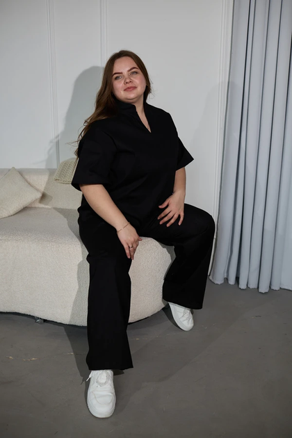 Жіночий костюм з льону idiali Чорний 50 (8050250) - изображение 2