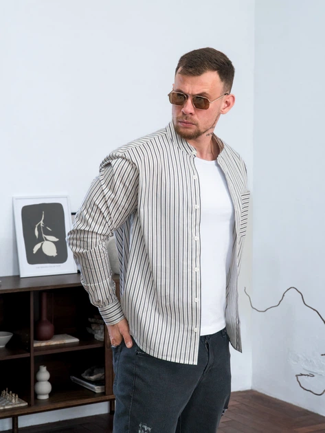 Рубашка мужская в полоску Casual рубашки мужские из хлопка Teamv Черная полоска L - Фото 2 Рубашка мужская в полоску Casual рубашки мужские из хлопка Teamv Черная полоска L - изображение 2