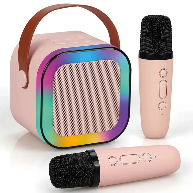 Дитяче Бездротове Караоке K-12 Bluetooth Колонка + 2 Мікрофони Rgb Підсвічування Рожевий - зображення 1