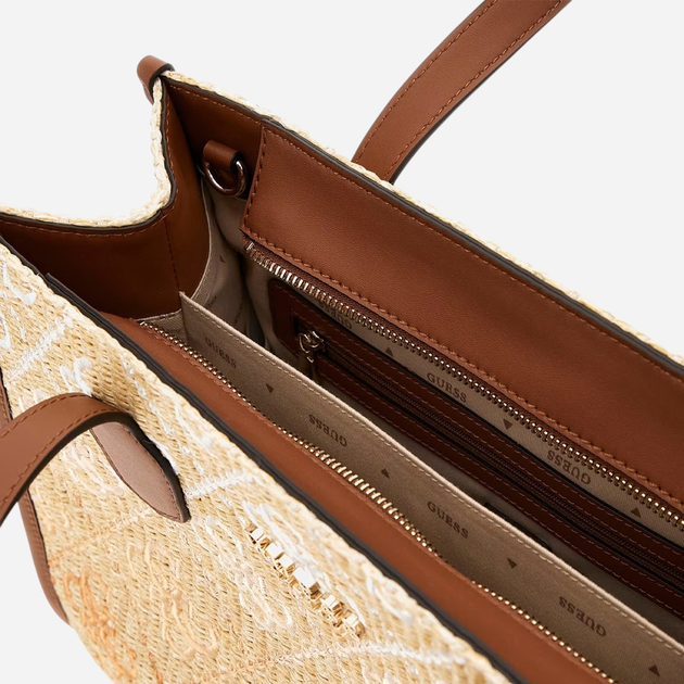 Torebka shopper damska materiałowa Guess Silvana HWSW8665220-COL Brązowa - obraz 3
