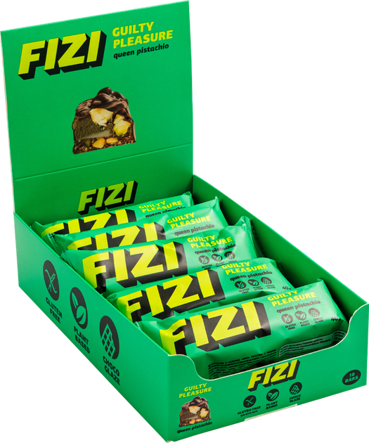 Набір веганських батончиків Fizi Queen Pistachio у шоколадній глазурі 40 г х 10 шт (4820262540931) - Фото 1 Набір веганських батончиків Fizi Queen Pistachio у шоколадній глазурі 40 г х 10 шт (4820262540931) - зображення 1