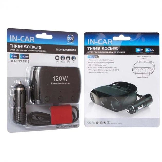 Розгалужувач прикурювача для авто на 3 гнізда Olesson 1519 |12V-24V| Black - зображення 4