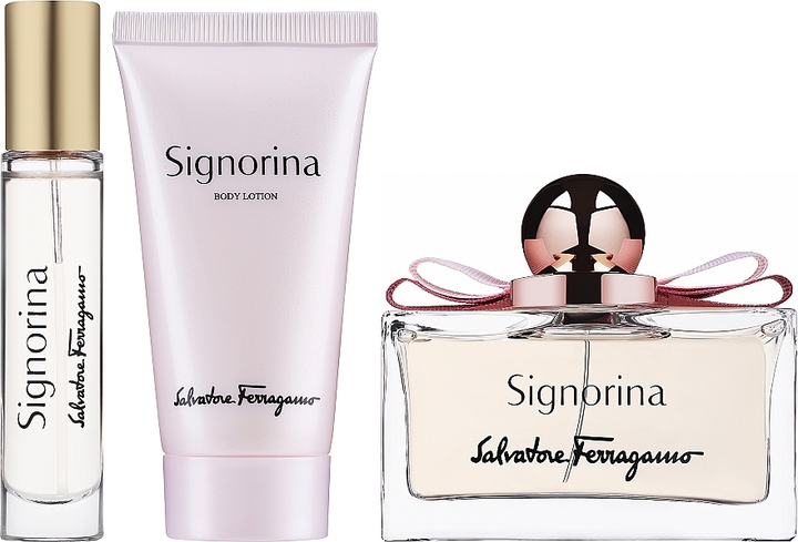 Zestaw damski Salvatore Ferragamo Signorina Woda perfumowana 100 ml + Woda perfumowana 10 ml + Balsam do ciała 50 ml (8052464896240) - obraz 1