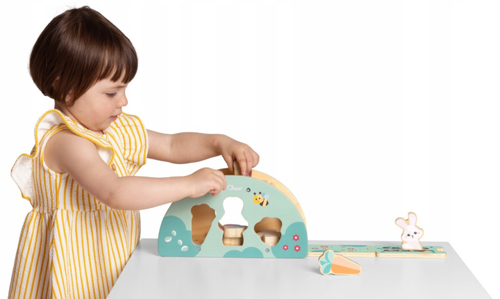 Іграшка Chicco My Wood Friends Дерев'яна гойдалка зайчиків з сортером фігур і фігурками (8058664177790) - зображення 4