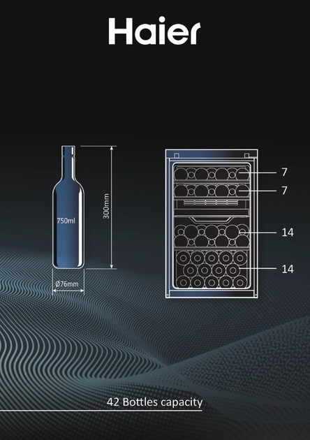 Холодильник Haier для вина, 82x49.7х58.5, холод.відд.-106л, зон - 2, бут-42, ST, дисплей, чорний - зображення 14