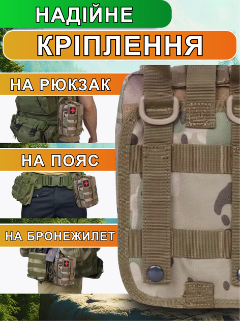 Тактическая аптечка MOLLE мультикам 20×15×10 см для аптечки EDC первой помощи спасательных и полевых задач - изображение 3