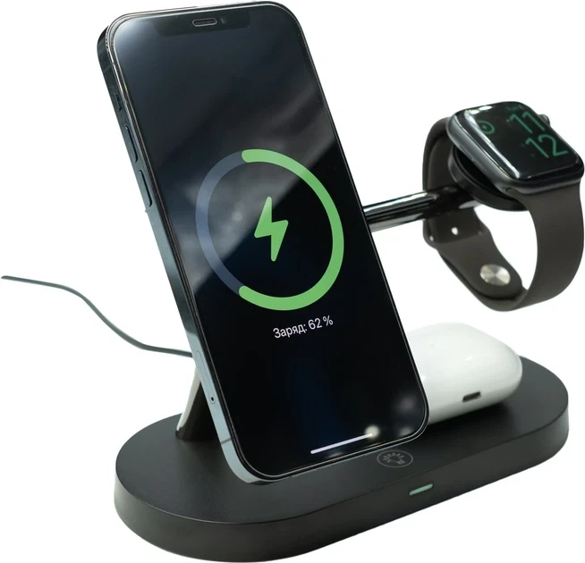Бездротове зарядне для телефону 3 in 1 Wireless Charger 15W FAST швидке зарядне для декількох пристроїв - зображення 3