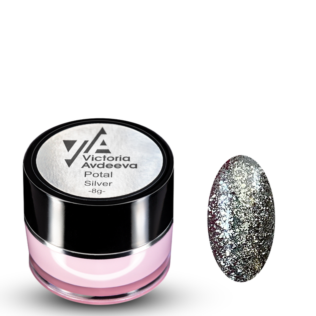 Гель для дизайна (жидкая слюда) Potal Silver (серебряная) Victoria Avdeeva 8 г - Фото 1 Гель для дизайна (жидкая слюда) Potal Silver (серебряная) Victoria Avdeeva 8 г - изображение 1