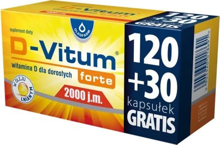 Witaminy Oleofarm D-Vitum Forte 2000 j.m 150 kapsułek (5904960018691) - obraz 1