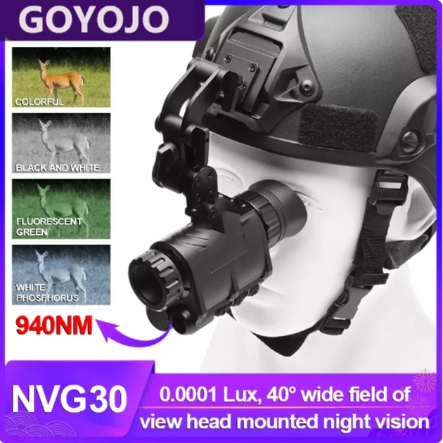 Комплект - монокуляр нічного бачення NVG30 Wi-Fi 940nm + шолом (ABS-пластик) + кріплення (Чорний) - зображення 5
