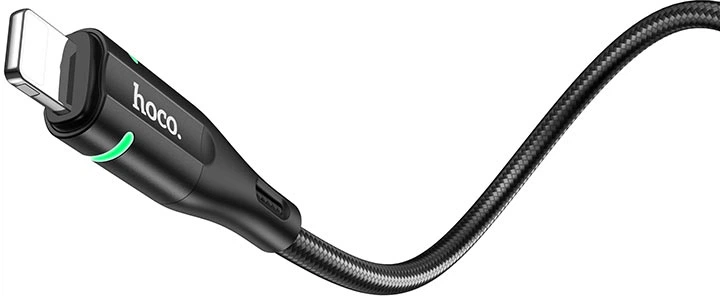 Кабель Hoco U93 USB to iP 2.4A, nylon, aluminum connectors, light indicator 1.2 м Black (6931474732132) - изображение 3