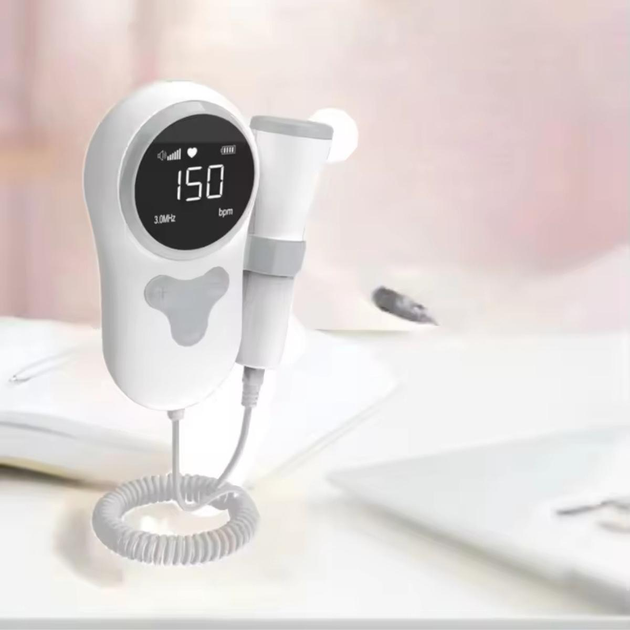 Домашній детектор серцебиття плода із РК дисплеєм Fetal Doppler, портативний фетальний доплер для вагітних FDL-055-White/Grey - зображення 2