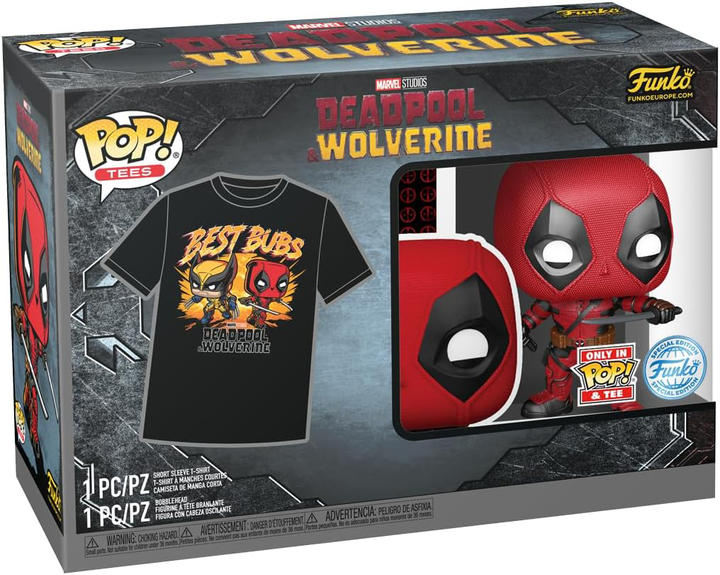 Набір Funko Pop! & Tee Deadpool & Wolverine Фігурка Bobble-Head Deadpool & Wolverine Best Bubs + футболка розмір XL 81735 (889698817356) - зображення 1