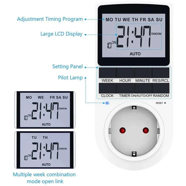 Розетка з тижневим таймером, програматор, реле часу Timer Socket KWE-TM02-EU 8747 - зображення 3