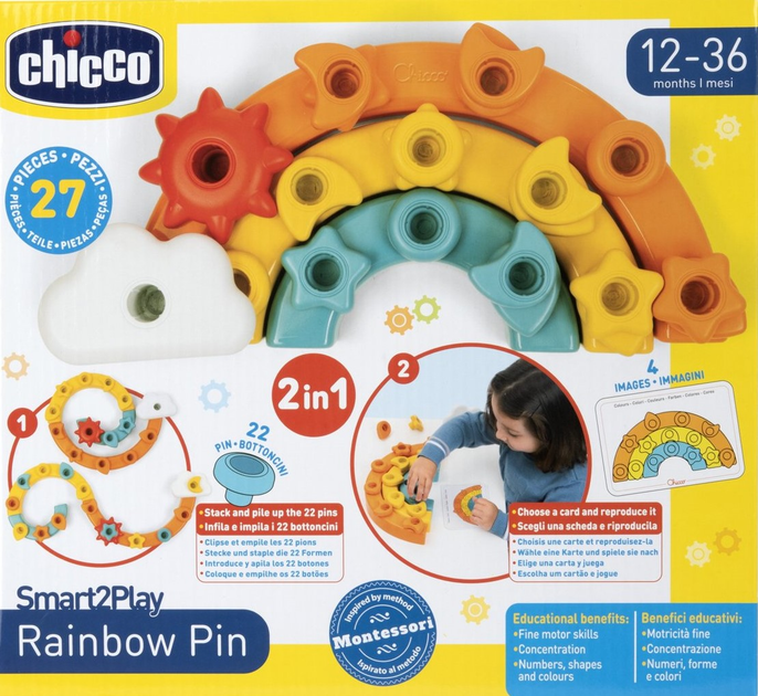 Zabawka edukacyjna Chicco Smart2Play 2 w 1 Kolorowe Pinezki Tęcza (8058664177820) - obraz 1