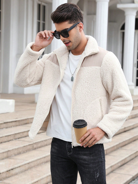 Куртка Шерпа демисезонная мужская SHEIN GD-00157767 XL Бежевая (DN3012300061878) - изображение 7