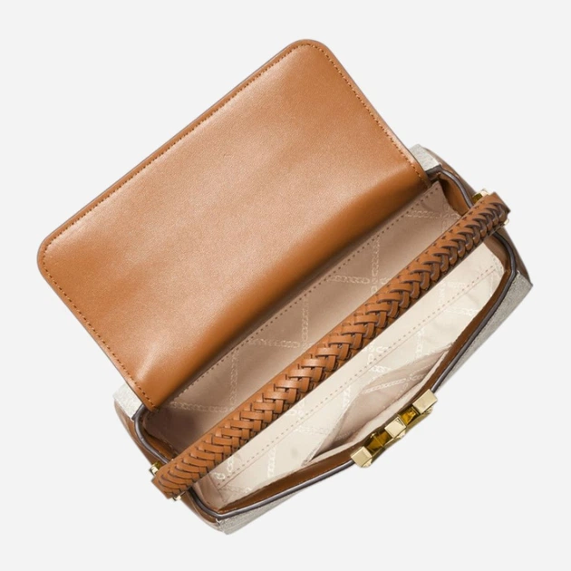 Сумка кросс-боди через плечо женская из натуральной кожи маленькая Michael Kors Karlie Logo Satchel 0110 Коричневая (H2000029814709) - Фото 3 Сумка кросс-боди через плечо женская из натуральной кожи маленькая Michael Kors Karlie Logo Satchel 0110 Коричневая (H2000029814709) - изображение 3