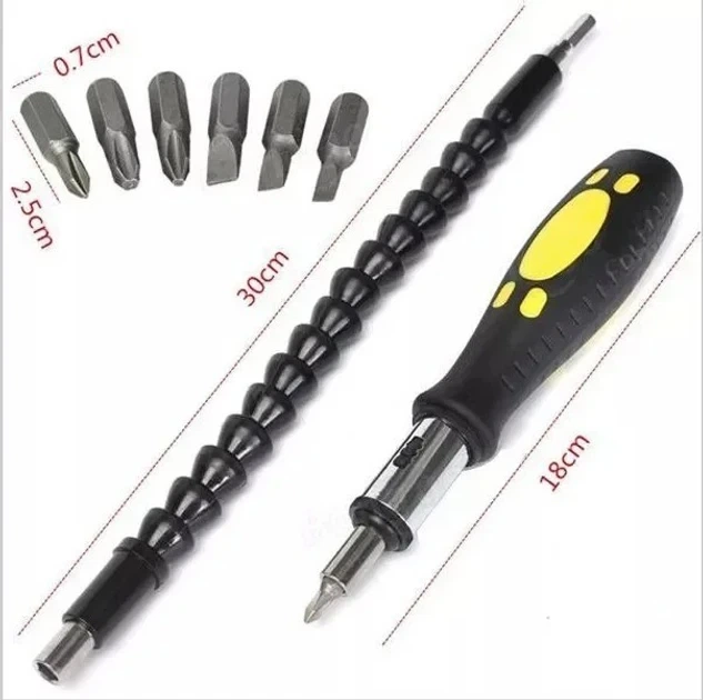Гибкая отвертка универсальная с трещоткой и сменными насадками 6 шт Snake Bit TOOL - изображение 4