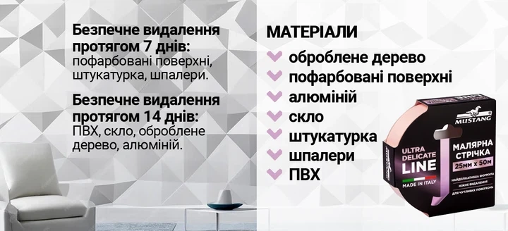 Малярна клейка стрічка Mustang Ultra Delicate Line розова стрічка 25мм*50м - зображення 4
