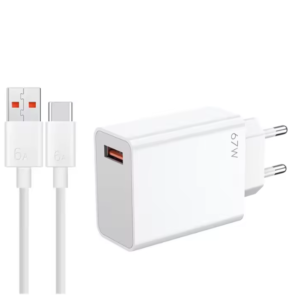 Швидка зарядка для телефону Xiaomi 67W + Кабель 6А Turbo Fast Charge EU адаптер Usb Type C кабель - изображение 3