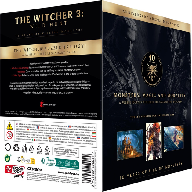 Пазл GOOD LOOT The Witcher 3: Wild Hunt 10 Years of Killing Monsters Puzzle Trilogy 3 x 1000 елементів (5908305249771) - зображення 2