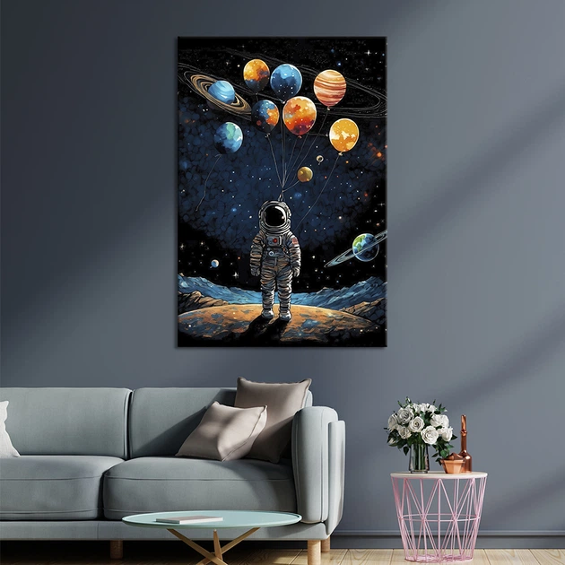 Картина на холсте Космонавт с воздушными шарами 120x80 см (155ML_XL) - Фото 2 Картина на холсте Космонавт с воздушными шарами 120x80 см (155ML_XL) - изображение 2