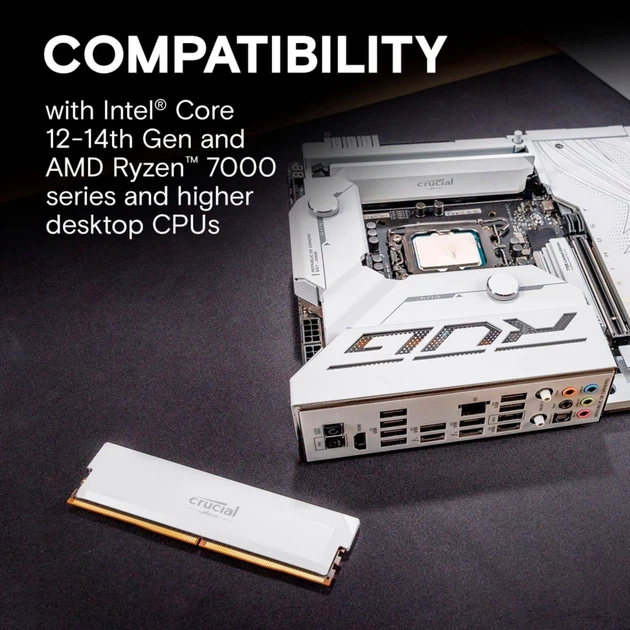Модуль памяти Crucial DDR5 16GB Pro OC 6400Mhz CL38 White (CP16G64C38U5W) - изображение 5