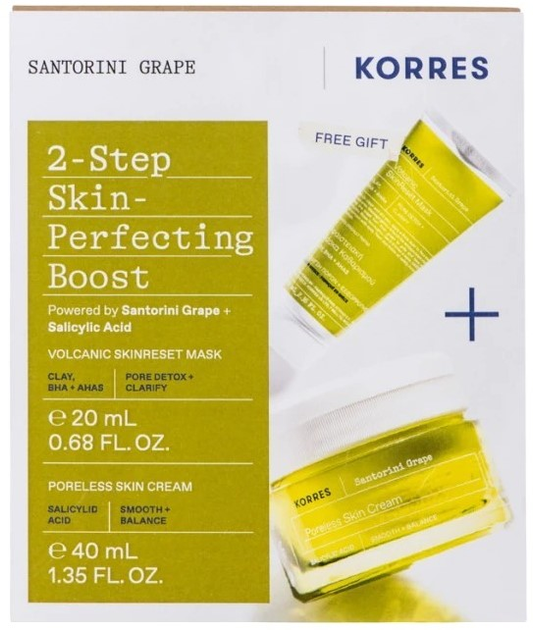 Zestaw do pielęgnacji twarzy Korres Santorini Grape Krem-żel zwężający pory 40 ml + Maska złuszczająca 20 ml (5203069127618) - obraz 1