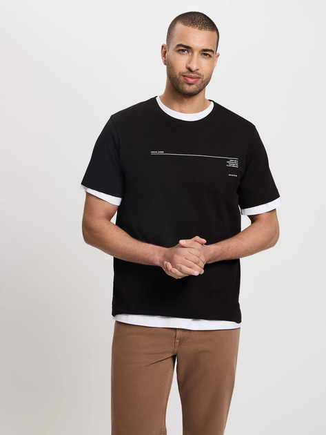 Футболка бавовняна довга чоловіча Cross Jeans 16060-020 2XL Чорна (8697319728415) - зображення 1