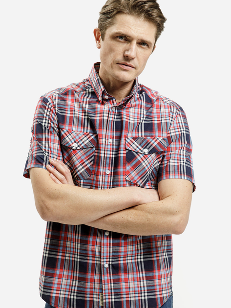 Koszula męska bawełniana z krótkim rękawem w kratę Cross Jeans 35599-466 XL Czerwony/Niebieski (8697319764666) - obraz 1