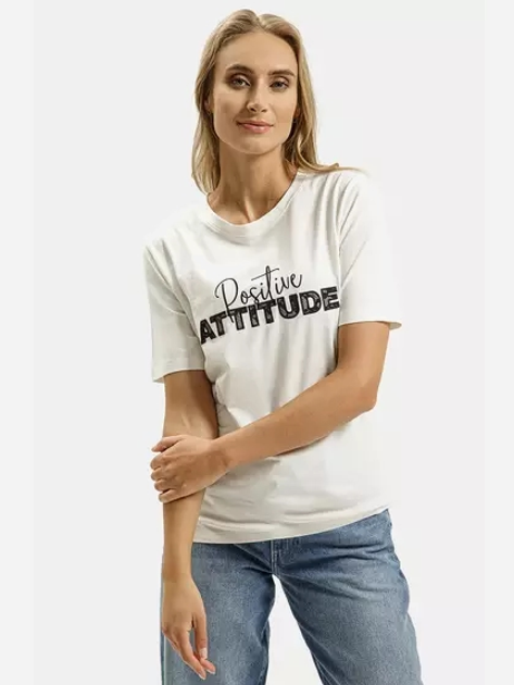Футболка бавовняна довга жіноча Cross Jeans 56151-028 M Екрю (8697319746433) - зображення 1