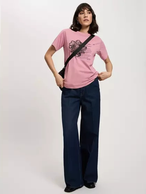 T-shirt damski bawełniany z nadrukiem Cross Jeans 56153-301 S Różowy (8697319731064) - obraz 3