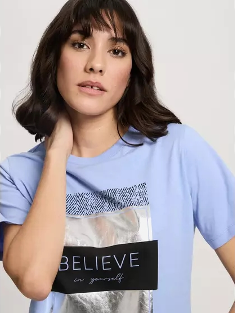 T-shirt damski bawełniany z nadrukiem Cross Jeans 56157-496 M Lawendowy (8697319731521) - obraz 5