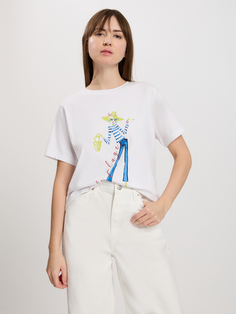 Футболка бавовняна жіноча Cross Jeans 56163-008 XS Біла (8697319731750) - зображення 1