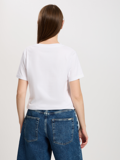 T-shirt damski bawełniany w serek Cross Jeans 56166-008 L Biały (8697319731934) - obraz 2