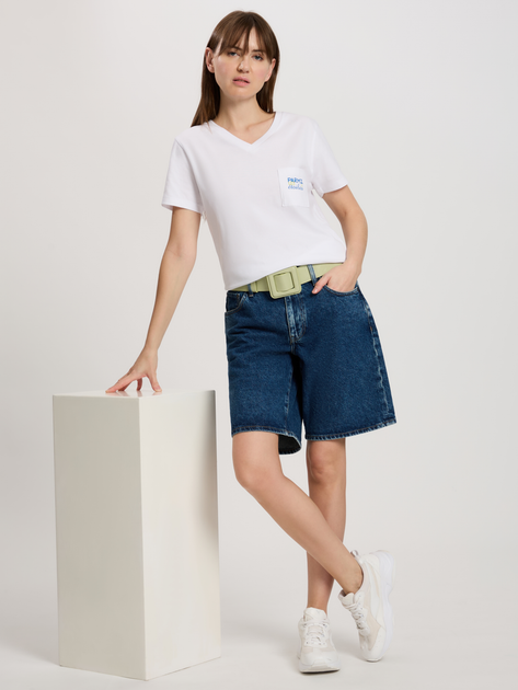 T-shirt damski bawełniany w serek Cross Jeans 56166-008 M Biały (8697319731927) - obraz 3