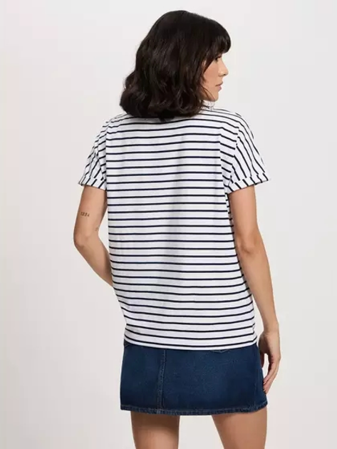 T-shirt damski bawełniany w paski Cross Jeans 56169-008 XL Biały (8697319732047) - obraz 2