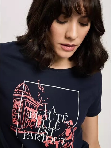 T-shirt damski bawełniany z nadrukiem Cross Jeans 56170-001 S Granatowy (8697319732061) - obraz 5