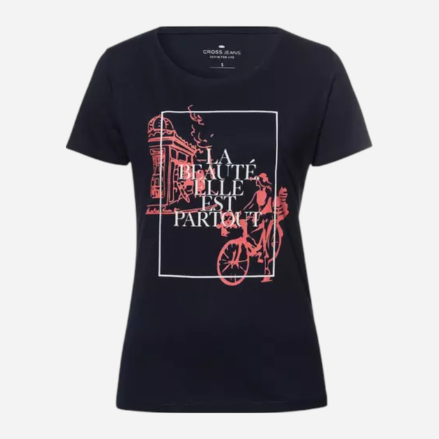 T-shirt damski bawełniany z nadrukiem Cross Jeans 56170-001 S Granatowy (8697319732061) - obraz 6