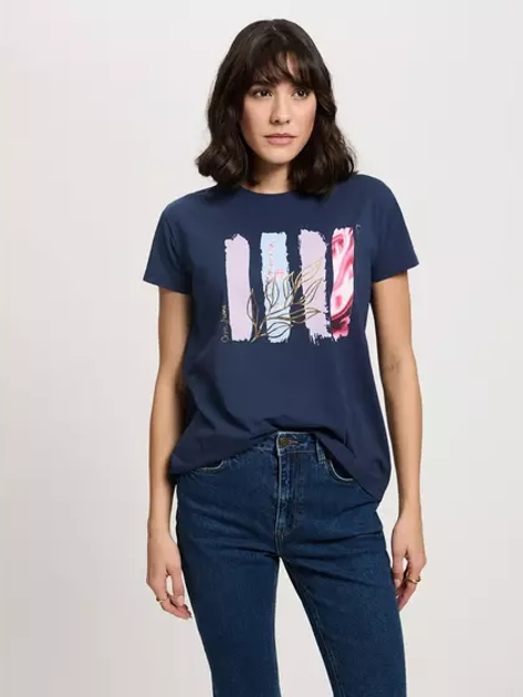Футболка бавовняна жіноча Cross Jeans 56187-001 L Темно-синя (8697319746921) - зображення 1