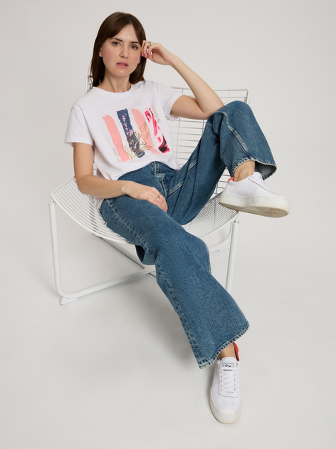 T-shirt damski bawełniany z nadrukiem Cross Jeans 56187-008 XL Biały (8697319732696) - obraz 3